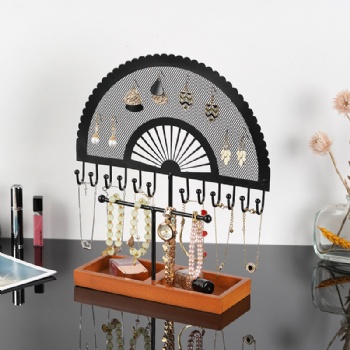 Vintage-style black semi-circular fan-shaped jewelry stand