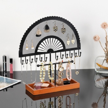 Vintage-style black semi-circular fan-shaped jewelry stand