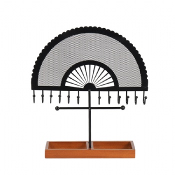 Vintage-style black semi-circular fan-shaped jewelry stand