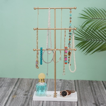 Gold 3-tier T-shaped jewelry stand