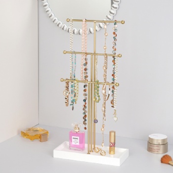 Gold 3-tier T-shaped jewelry stand