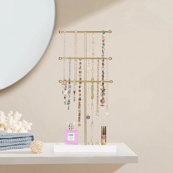 Gold 3-tier T-shaped jewelry stand