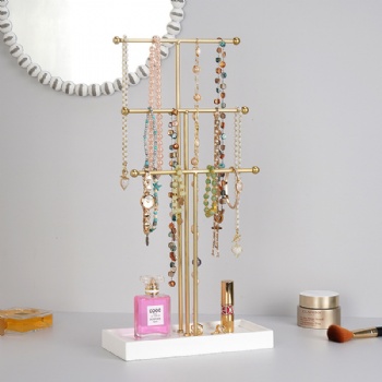 Gold 3-tier T-shaped jewelry stand