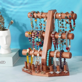 Large jewelry stand in solid wood brown