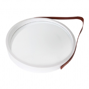 European-style round leather hanging mirror