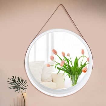 European-style round leather hanging mirror