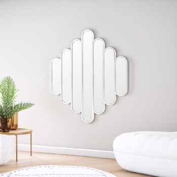 Symmetrical oval strips decorate the mirror