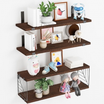 Floating shelves with storage baskets