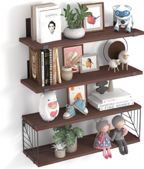 Floating shelves with storage baskets