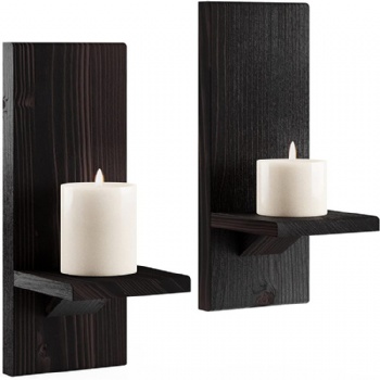 Wooden wall-mounted candle holder