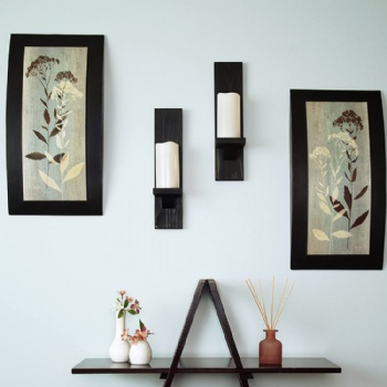 Wooden wall-mounted candle holder