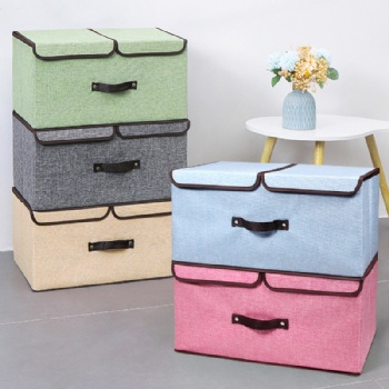 Cotton and linen double-lid fabric storage box