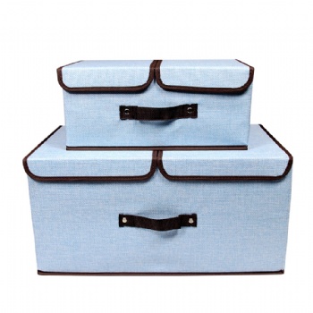 Cotton and linen double-lid fabric storage box