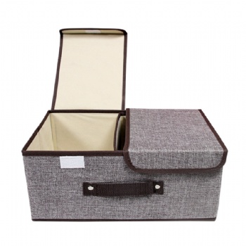 Cotton and linen double-lid fabric storage box