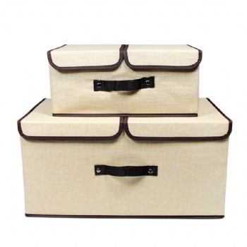 Cotton and linen double-lid fabric storage box