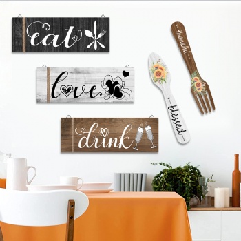 Cutlery, fork and wood sign wall decoration