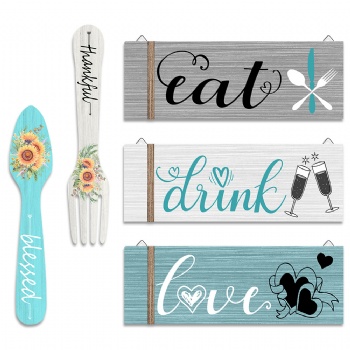 Cutlery, fork and wood sign wall decoration