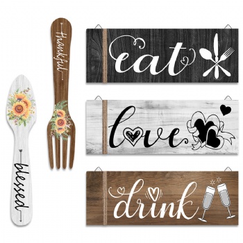 Cutlery, fork and wood sign wall decoration