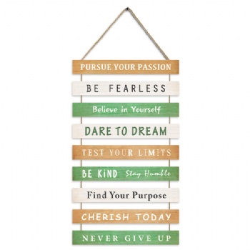 Inspirational wooden placard hanging