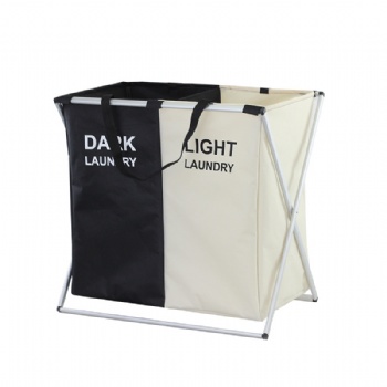 Double-compartment aluminium frame dirty laundry basket