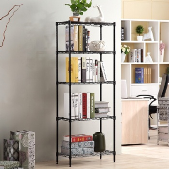 Five-tier storage shelves in the kitchen