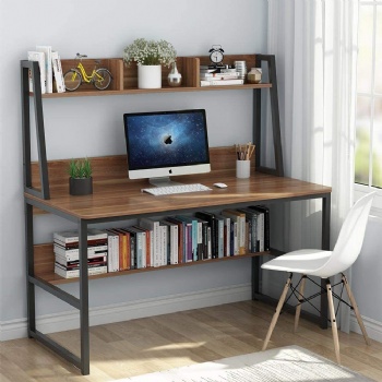 Computer desk with cupboards and bookshelves