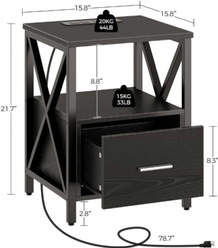 Bedside table with power socket