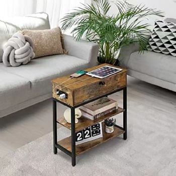 Side table with power outlets for storage