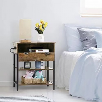 Side table with power outlets for storage