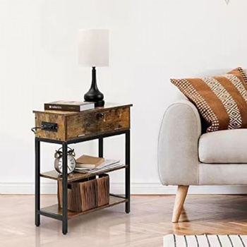 Side table with power outlets for storage