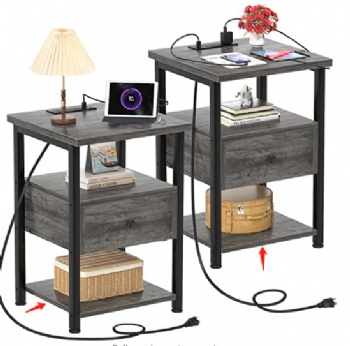 Side table with power outlets for storage