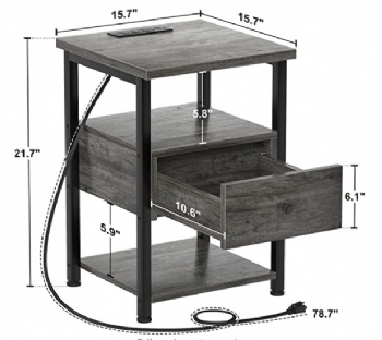 Side table with power outlets for storage