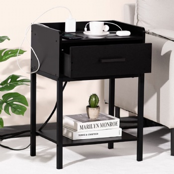 Modern minimalist bedside table with rechargeable socket