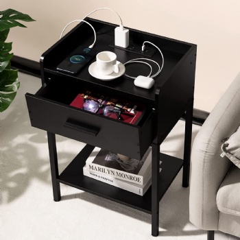 Modern minimalist bedside table with rechargeable socket