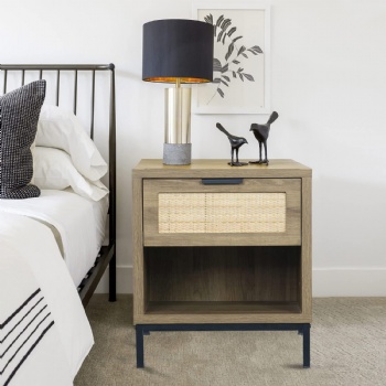 Simple rattan drawer bedside table