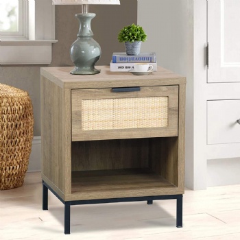 Simple rattan drawer bedside table