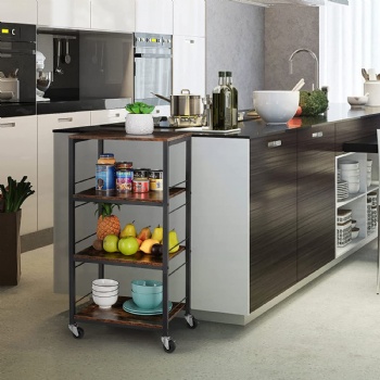 Movable kitchen with four levels of shelves